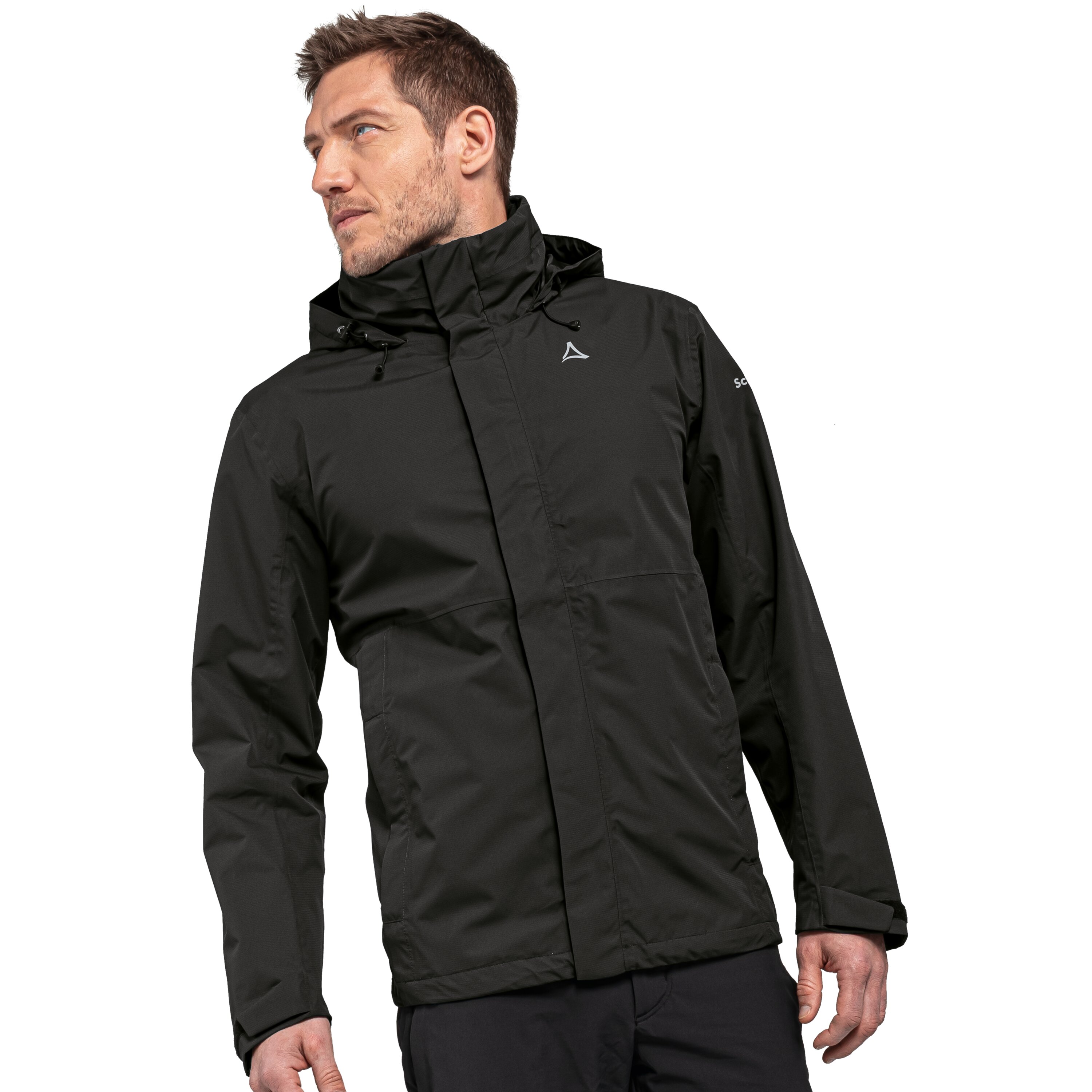 Regenjacke SCHÖFFEL "Jacket Gmund M", Herren, Gr. 52, schwarz, Obermaterial: 100% Polyester. Futter: 100% Polyester, normal, Jacken Regenjacke, winddicht, wasserabweisend, atmungsaktiv, mit hohem Stehkragen