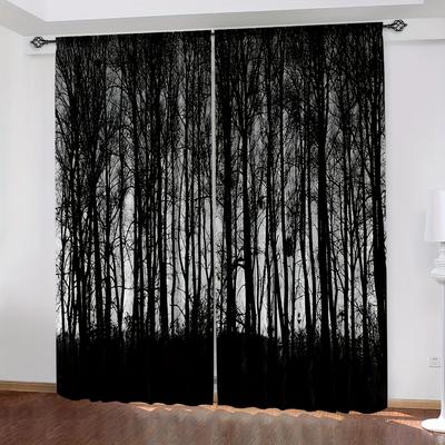TEMU 2pcs Gothic Curtains, Foggy Mysterious Tree Forest Blackout Rod Pocket Window Treatments Drapes For Bedroom Living Room Image