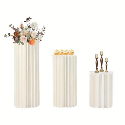 TEMU 3 Pieces Wedding Cardboard Flower Column Vases, Foldable Flower Stand, Decorative Column, White, Cylindrical Flower Stand For Wedding, Engagement, Birthday, Table Decoration Image