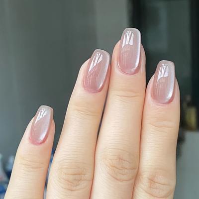 TEMU 30-piece Cat Eye Short Square Acrylic False Nails, Pink & Brown Transparent Nail Tips, Removable Glass Beads For French Manicure Image