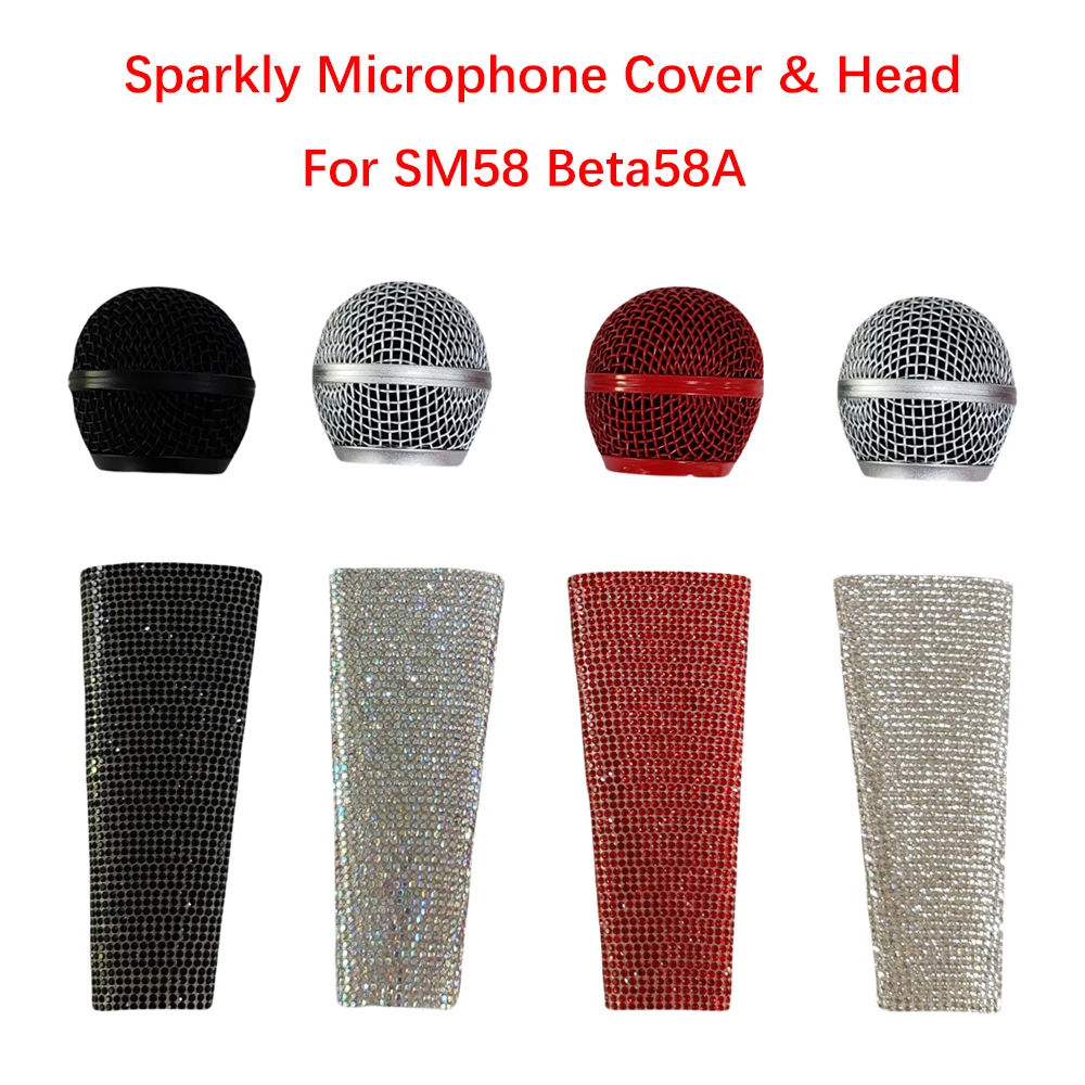 Neue glitzernde Mikrofonabdeckung mit Mesh-Kopf, Mikrofonhülle, Bling-Mikrofon, dekorative Hülle für SM58 Beta58A Wireless Mic Image