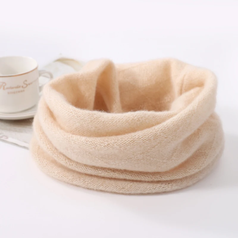 100% reine Wolle Ring Schal Aushöhlen Halstuch Frauen Gestrickte Luxus Kaschmir Stirnband Weibliche Hals Wärmer Weiche Gefälschte Kragen Image