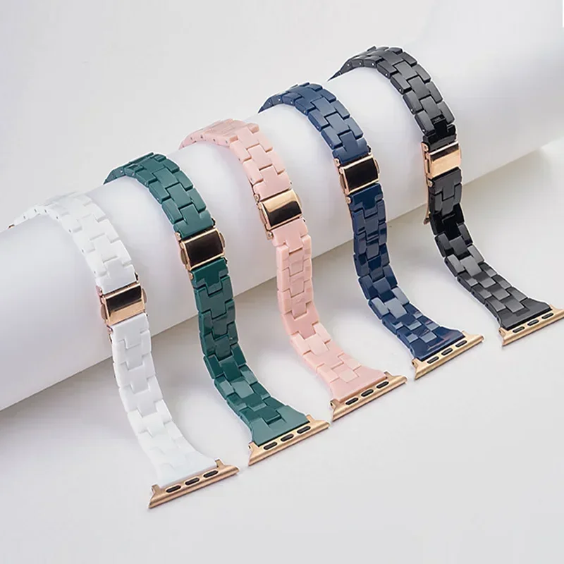 Harzbänder für Apple Watch Band 44 mm 40 mm 41 mm/45 mm 38–42–46 mm Slim-Link-Armband iWatch Serie 9 10 8 7 6 5 4 3 SE Ultra 49 mm Image