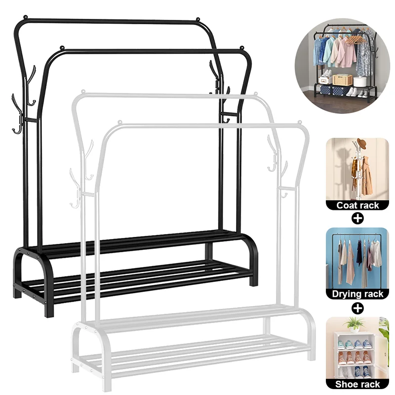Wand-Kleiderständer, Doppelschiene, stehend, Kleiderständer, Kleiderstange, Schuhregal, Aufbewahrungsregal für Kleiderschrank, Zimmer, Schlafzimmer, Wohnzimmer