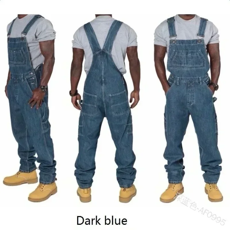 Herren Jeans Overalls Männer Overall Taschen Casual Lose Lange Denim Hosen Gerade Strampler Herbst Plus Größe Punk Biker Ein Stück