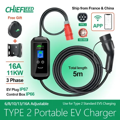 Chiefleed APP Typ2 16A 3P 11KW EU Stecker EV Ladegerät WIFI Bluetooth Unterstützung Für Home Lade Verzögerung control Durch Telefon IP66