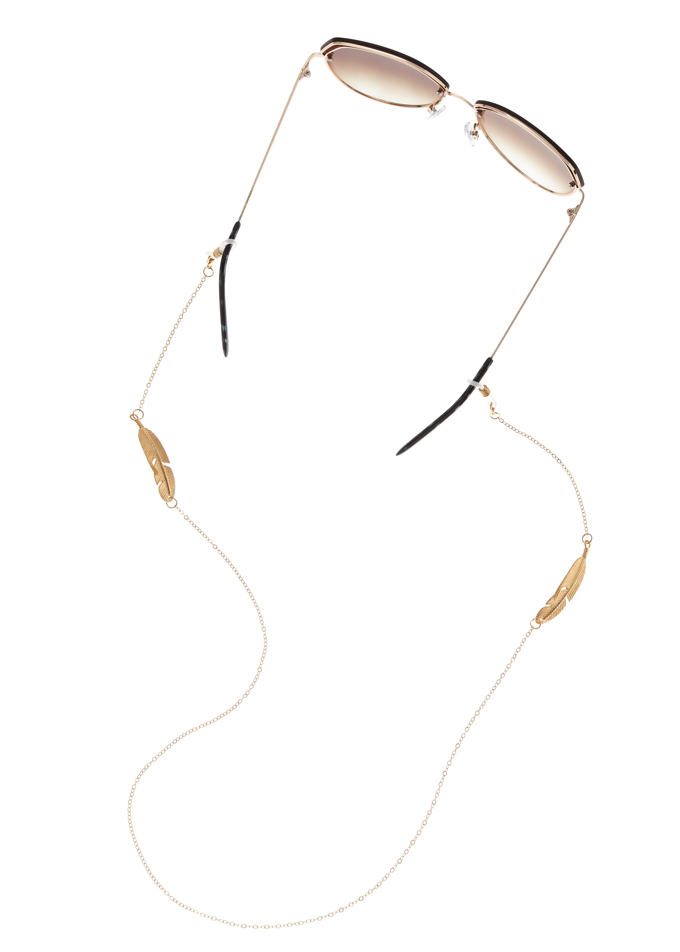 Brillenkette LASCANA "Zartes Brillenband mit Federornament", Damen, gold (goldfarben), Tragebänder, Perfekt zu Brille oder Sonnenbrille oder als Maskenkette Image
