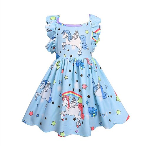 kinderkleidung Mädchen Kleid Einhorn Ärmellos Outdoor Casual Rüsche Modisch bezaubernd Baumwolle Übers Knie Casual kleid A Linie Kleid Sommer Frühling 4 Jahre Hellgrün Rosa Purpur Image