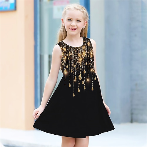 Mädchen' 3D Graphic Kleid Ärmellos Sommer Frühling Urlaub Täglich Festtage Prinzessin Schön Süß kinderkleidung 4-12 Jahre Casual kleid A Linie Kleid Knielang Regular Fit Image