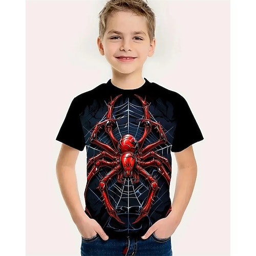 Jungen 3D Graphic SPIDER T-Shirt Kurzarm Sommer Frühling Modisch Basic kinderkleidung 4-12 Jahre Rundhalsausschnitt Outdoor Casual Täglich Regular Fit Image