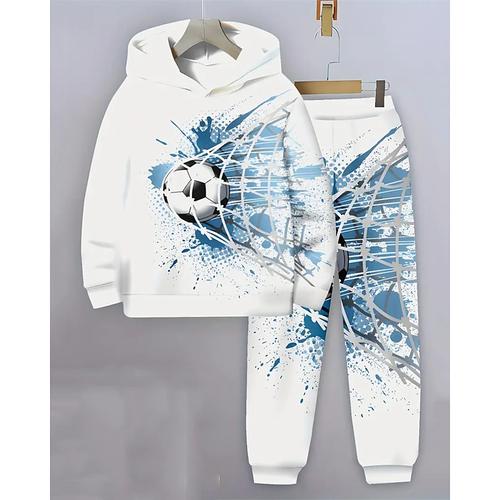 Boys 3D Graphic Football Hoodie Sweatpants Set Sports Suit Tracksuits Long Sleeve Spring Fall Daily Basic Casual Kids 4-12 Years Hooded Outdoor Vacation Sports Tailored Fit