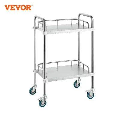 VEVOR Lab Rolling Cart 2-Shelf Stainless Steel Rolling Cart Lab Serving Cart Dental Utility Cart for