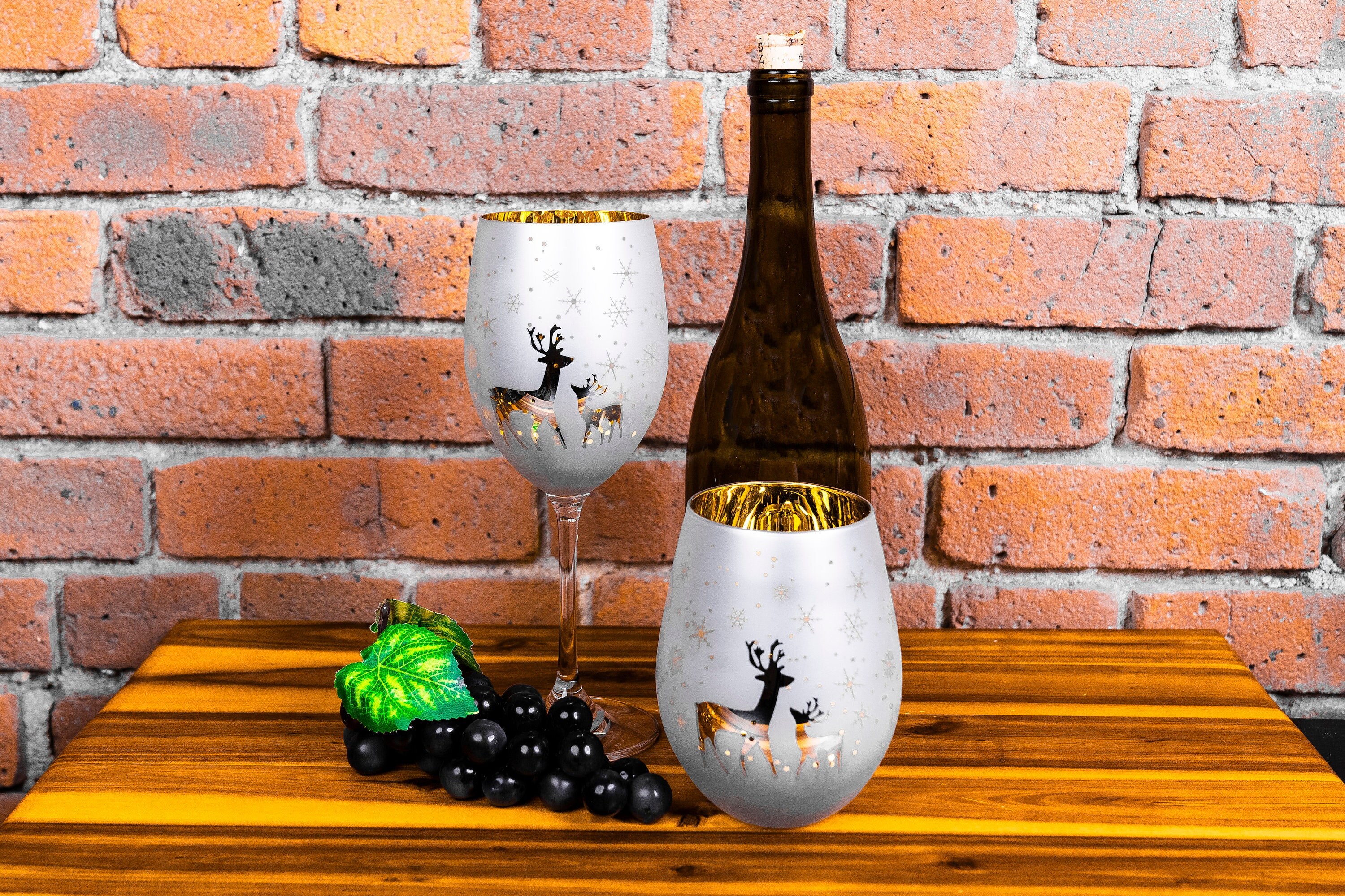 Bicchiere da vino inciso Bicchiere da vino inciso Carrello da bar Decorazione Bar di Natale Regali di vino Regalo di Natale Bicchieri da vino di Natal