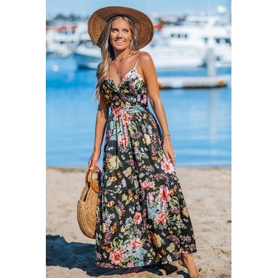 Tropical Flowers Keyhole Maxi Dress