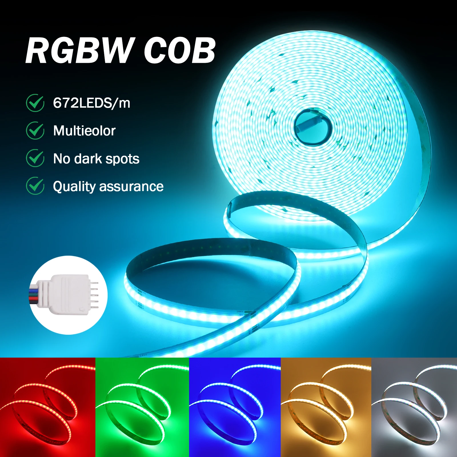 10M RGBWW RGBW COB LED-Streifen 24V Hohe Dichte 672LEDs/m Flexibles COB-LED-Band Linear dimmbar Punktlose Lichtleiste für Hoom-Dekor