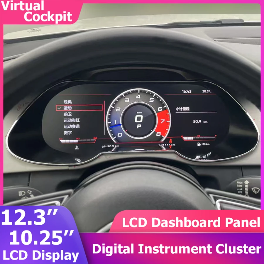 Quadro Strumenti Digitale LCD con Tachimetro per Audi A3 A4 A5 A6 A7 S6 Q3 Q5 Q7 TT, CarPlay, Android Auto, Pannello Cruscotto