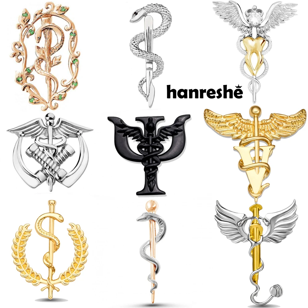 Hanreshe Medizinische Caduceus Brosche Pin Set Arzt Krankenschwester Revers Hut Tasche Abzeichen Broschen Medizin Psychologie Chirurgie Schmuck Geschenke Image