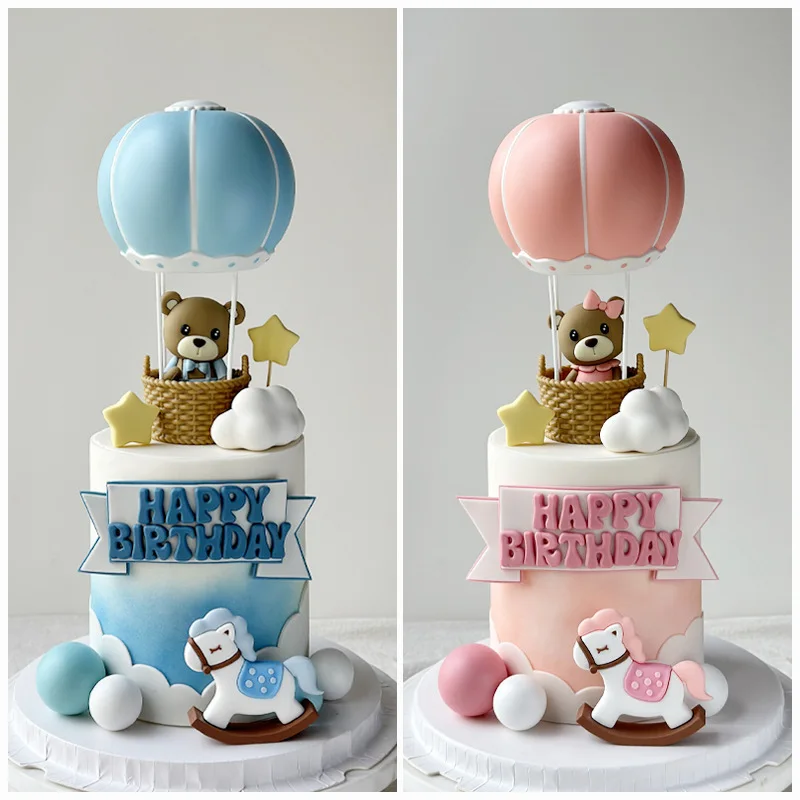 Heißer Luft Ballon Bär Kuchen Topper Geburtstag Party Dekoration Junge Mädchen Baby Dusche Geschlecht Offenbaren Kinder Kuchen Dekoration Kind Geschenk Image