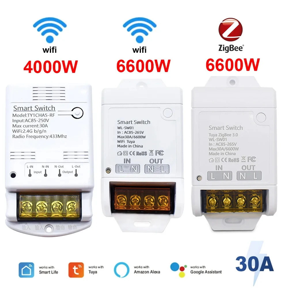 WIFI / ZIGBEE Max 30A Smart Switch 6600 W / 4000 W Relaismodul Drahtloser Tuya Smartlife App Fernbedienungsschalter 3 Typen Image