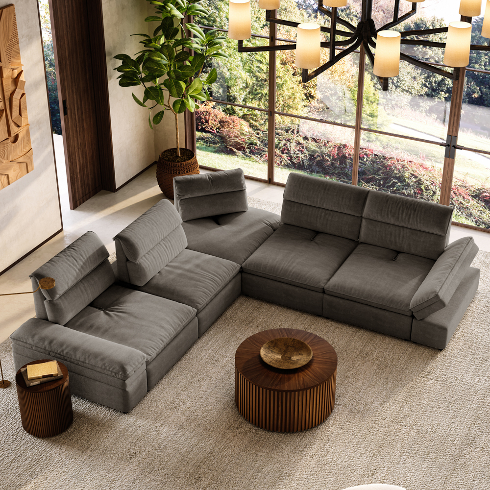 173.62"+L Shaped Sectional Couch with Adjustable Backrest & Armrests, 23.62"- 35.43"Seating Depth, Cozy Couch for Living Room, Segmented Backrest, Anti-scratch and Water-proof Fabric, Gray