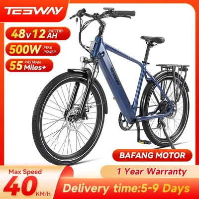 TESWAY 500W Bafang Motor Electric Bike 48V 12AH Battery Long Range Ultimate Commuter E-bike 40KM/H