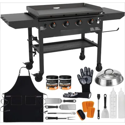 Griddle 36 Inch 2210 4 Burner Gas Grill, Original 36" Omnivore Griddle with Folding Side Shelves,