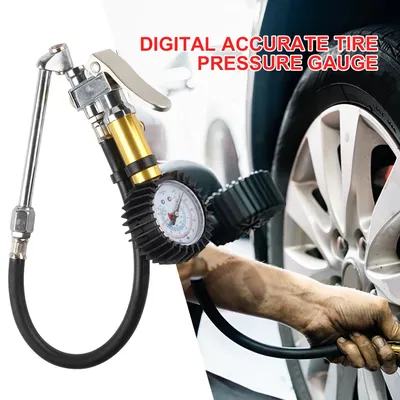 0-220Psi Air Line Tyre Pump Inflator Heavy Duty Pressure Gun with Rubber Hose Pressure Gauge High