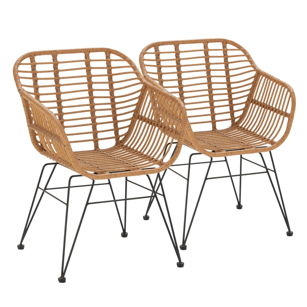 Pack de 2 chaises de salle à manger ou de jardin Ratan/Noir