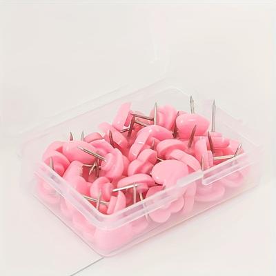 TEMU 100pcs/200pcs Cute Pink Heart-shaped Push Pins, Iron Material, For Home, School & Office Decor, Box Image