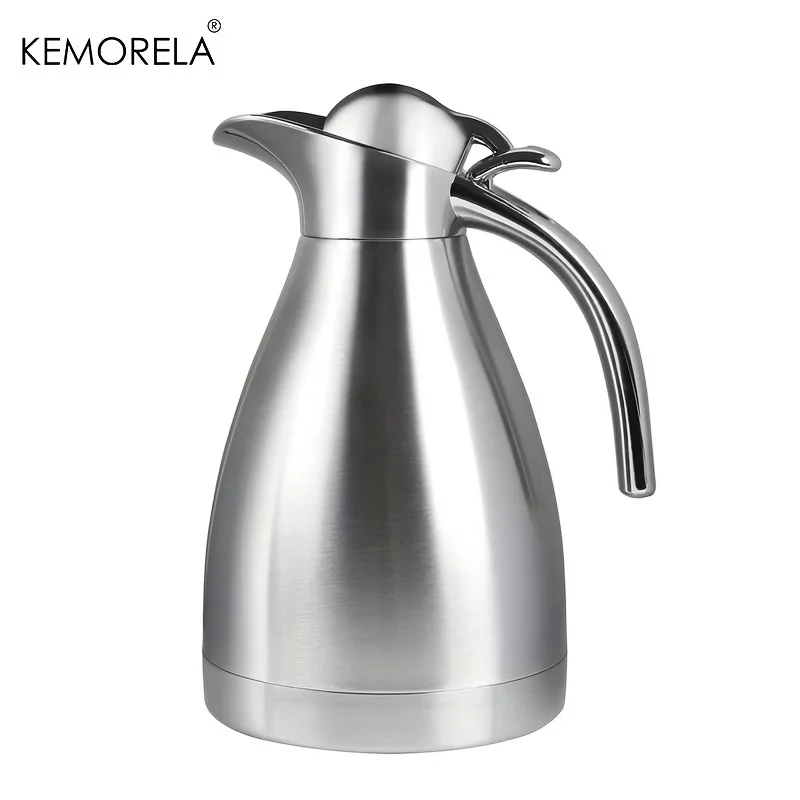 KEMORELA 1,0 l Edelstahl-Wasserkocher für heißes und kaltes Wasser, vakuumisolierte Kaffeemaschine, Druckknopf oben, um warm zu halten, Kaffee, Tee Image