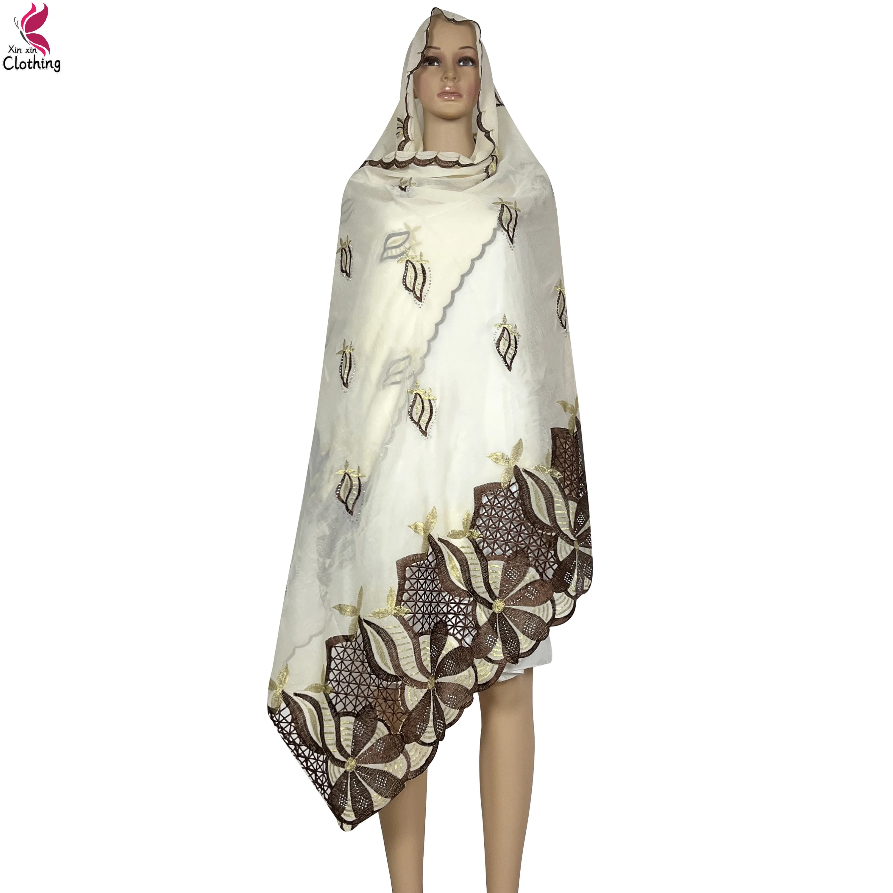 2024 neueste Afrikanische Frauen Hohe Qualität Chiffon Material Weichen Schal Muster Design Muslimischen Stickerei Hijab Dubai Islam Frauen Schal Image