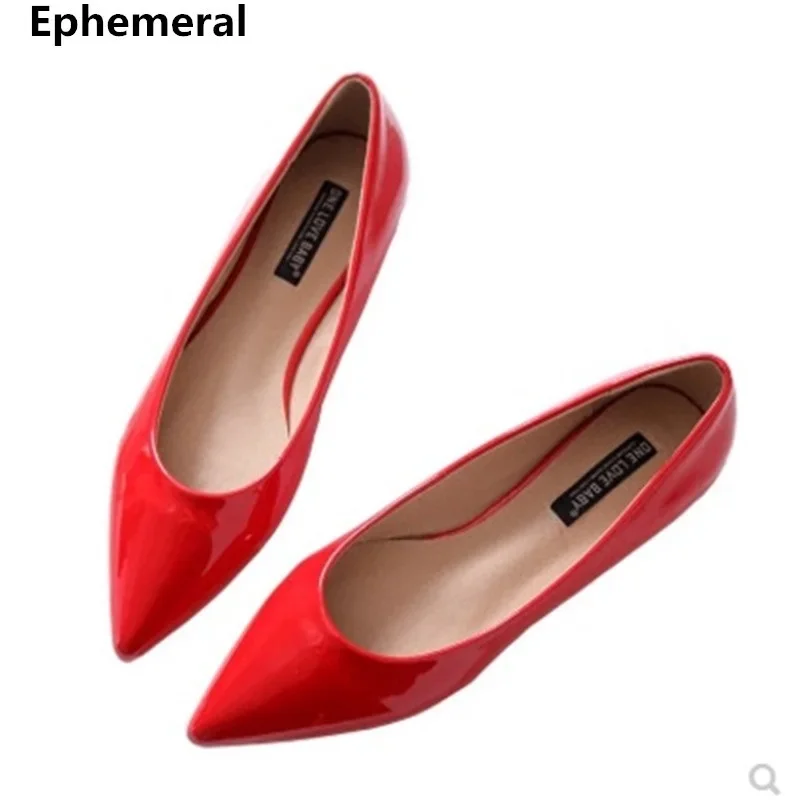 Dame Plus Größe 33 44 48 Wohnungen Spitzschuh Lackleder Hochwertige Slip-Ons mit Schleife Flacher Mund Mode 2022 Einfache Schuhe