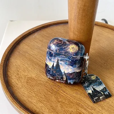 Vintage Van Gogh Castle Sternenhimmel Stern Meer Malerei Kopfhörerhülle für Airpods 4 3 2 1 Pro 2 1 Gen Dropproof Ladehülle Image
