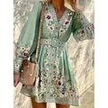Damen Minikleid Casual kleid Boho Chic Kleider Boho-Kleid Elegant Böhmen Kuschelig Urlaub Täglich Strand Lockere Passform Graphic Langarm V Ausschnitt Hellgrün Himmelblau Purpur Frühling Herbst