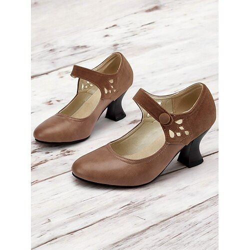 Mary-Jane-Pumps im Vintage-Stil der 1930er Jahre mit Cut-out-Design und mittelhohem Absatz für Damen, bequeme Abendschuhe fürs Büro und formelle Anlässe Image