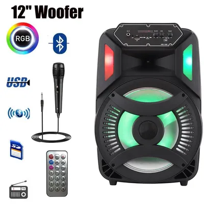 Loud Portable Bluetooth Party Speaker 12" Sub woofer Sound System karaoke Dj Rechargeable Speaker