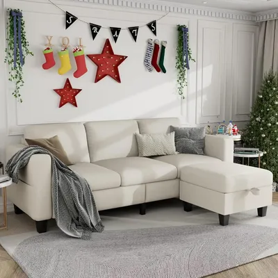 Couches for Living Room - Sectional Sofa L Shaped Cloud Couch-Small Modular 3 Seat-Comfy Linen with Storage Deep Seat Sofa
