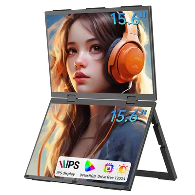 HGFRTEE 15.6inch Portable Monitor for Laptop Screen Extender Dual Monitor Stackable Foldable 315° Folding Stacked Triple Display