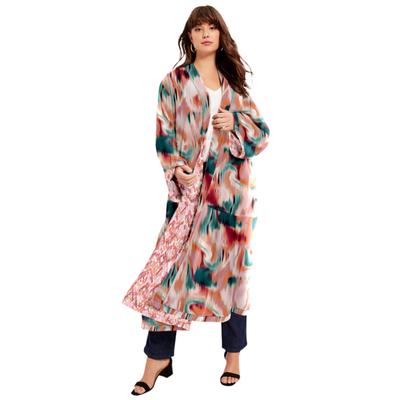 Plus Size Women's Reversible Printed Duster by June+Vie in Geo Texture (Size 30/32)