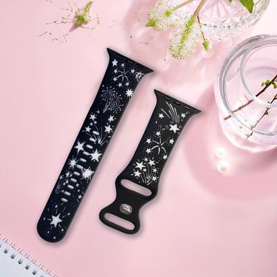TEMU Dazzle , -the-dark Fireworks Silicone Band For Iwatch - Fashionable, With Butterfly Clasp - Sizes 38mm To 49mm - Perfect Gift For Image