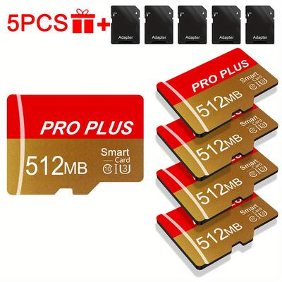TEMU 5pcs Pro Plus Memory Cards With Adapter - 16gb, 8gb, 4gb, 2gb, 1gb, U3 C10 A1 Class - Secure & Fast Storage For Tablets, Cameras, Phones, Car Audio & Game Consoles Image
