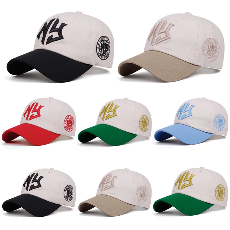 2025, neue Herrenmode, farbblockierte Seite, NY-Buchstaben, Hip-Hop-Hut, Outdoor-Sport-Hut, bestickt, Damen-Baseball-Sonnenhut