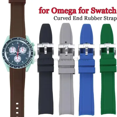 Kautschukarmband mit gebogenem Ende für Omega für Swatch Joint für MoonSwatch Uhrenarmband 20 mm Silikonarmband Damen Wasserdichter Sportgürtel