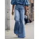 Jeans a gamba larga a vita alta da donna Casual in Denim tinta unita a vita alta pantaloni lunghi a gamba larga pantaloni lunghi alla moda dritti dimagranti larghi