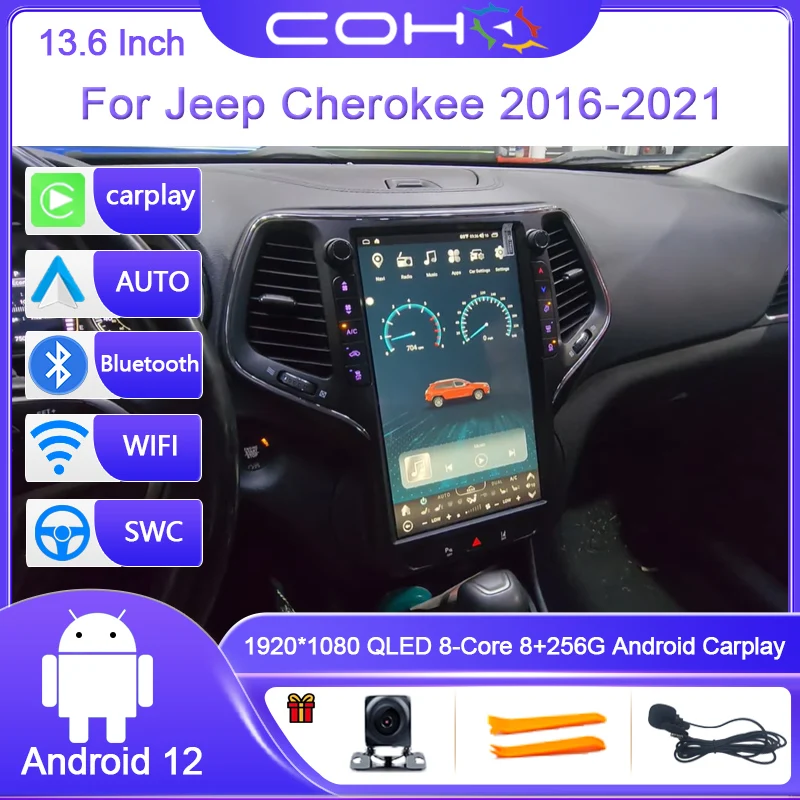 13,6 Zoll Für Jeep Cherokee 2016-2021 Android 12 Octa Core 8G + 128G Auto multimedia-Player Stereo Empfänger Radio 4G WIFI GPS QLED Image