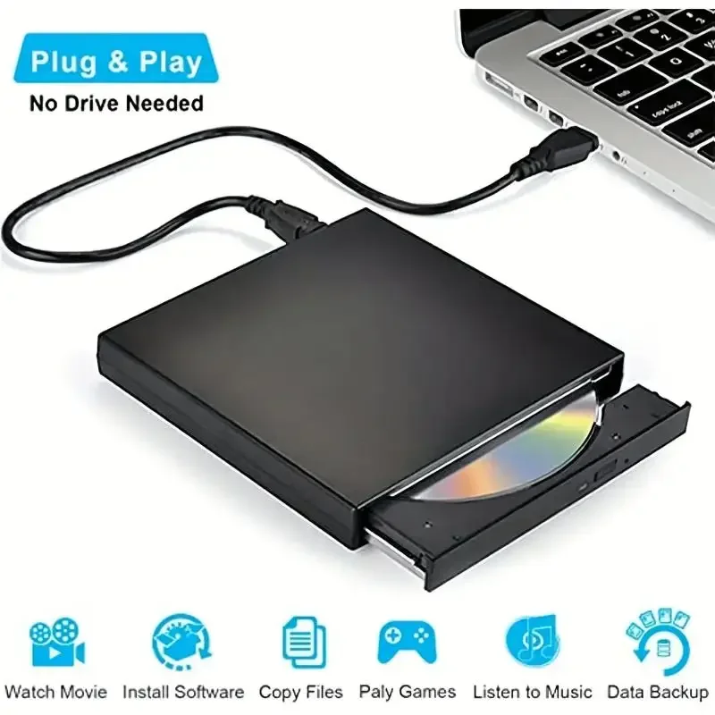 USB 3.0 Typ-C Externes CD-DVD-Laufwerk, USB 2.0 Schlankes Schutzfähiges Externes CD-RW-Laufwerk DVD-ROM-Player für Laptops Desktop-PCs Image