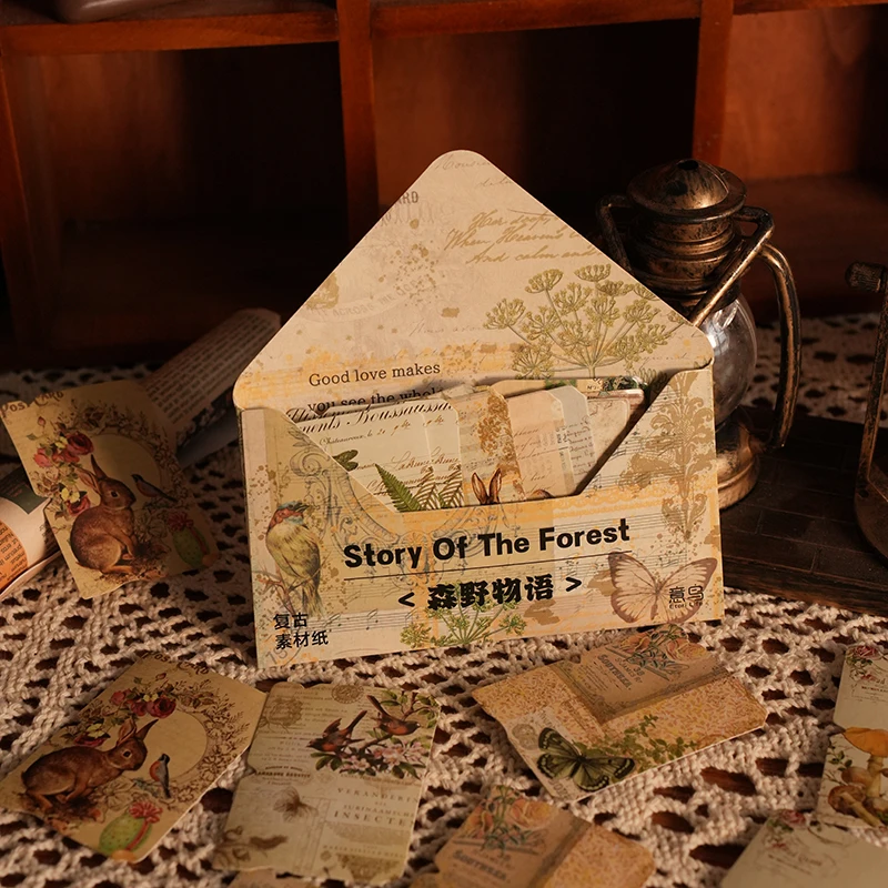 32 Stück/Packung Scrapbooking-Aufkleber, Retro-Handbuch, dekorative Märchen-Mädchenfiguren, Waldtiere, Blumen, Aufkleber, 6 Arten Image