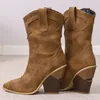Herbst Winter Stiefeletten Für Frauen 2024 Neue Vintage Keil Heels Cowboy Cowgirls Boot Sexy Party Schuhe Damen Große Größe 48
