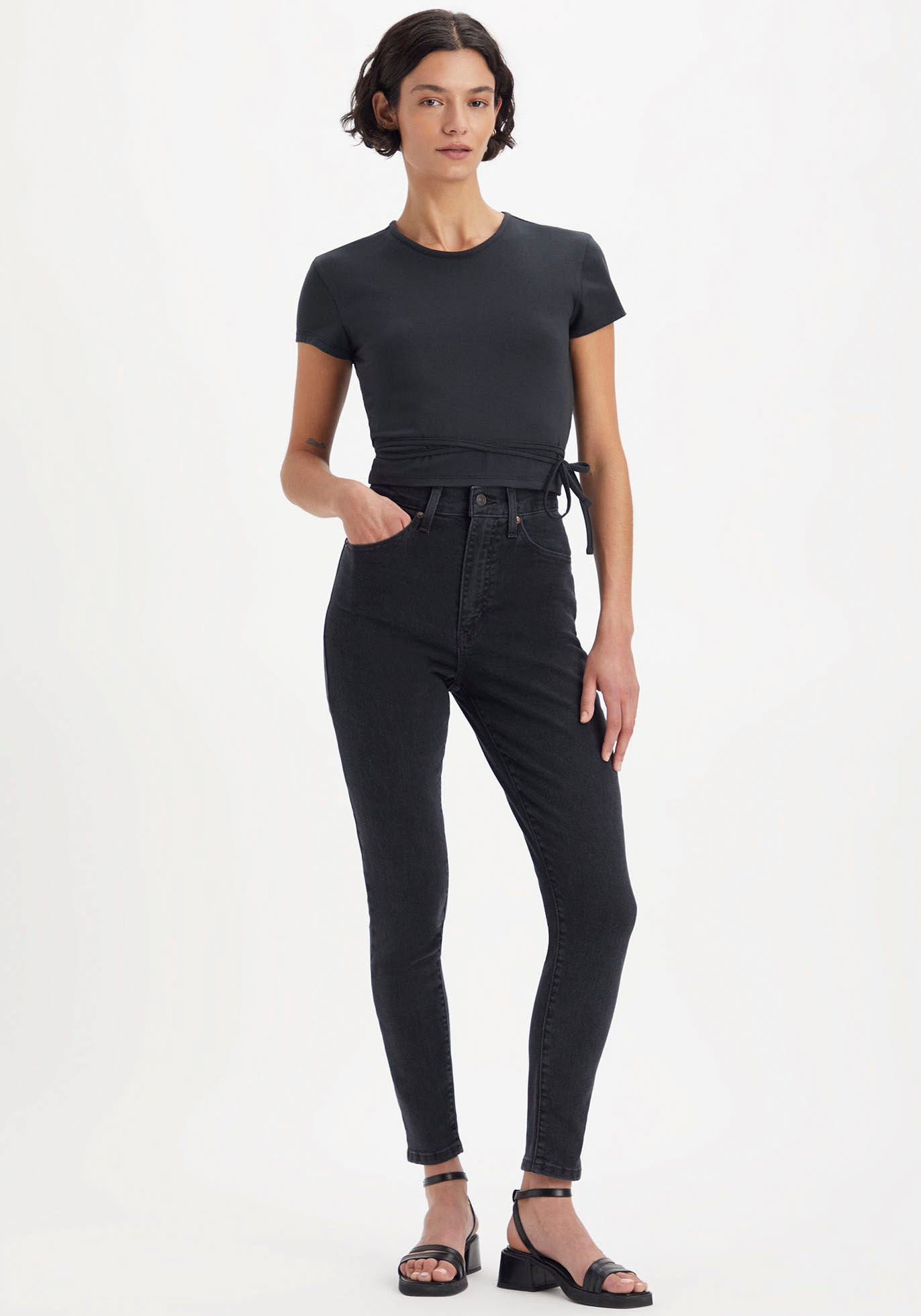 Skinny-fit-Jeans LEVI'S "Retro High Skinny", Damen, Gr. 25, Länge 28, schwarz (change of plans), Denim/Jeans, Obermaterial: 85% Baumwolle, 7% Lyocell, 6% Elastomultiester, 2% Elasthan, skinny fit, Jeans Image