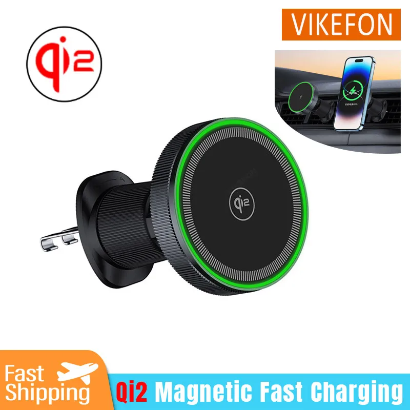 Qi2/Cooler Caricabatteria da auto wireless magnetico Supporto per telefono con presa d'aria a luce LED per iPhone 16/15/14/13 Pro Max Stazione di ricarica rapida